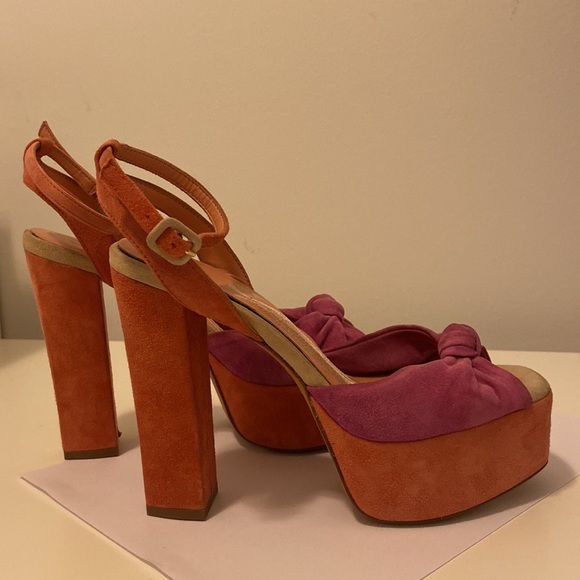 BRIAN ATWOOD Gabby block heeled platforms! Rare pink/orange colour way, Size 6 - Picture 4 of 8